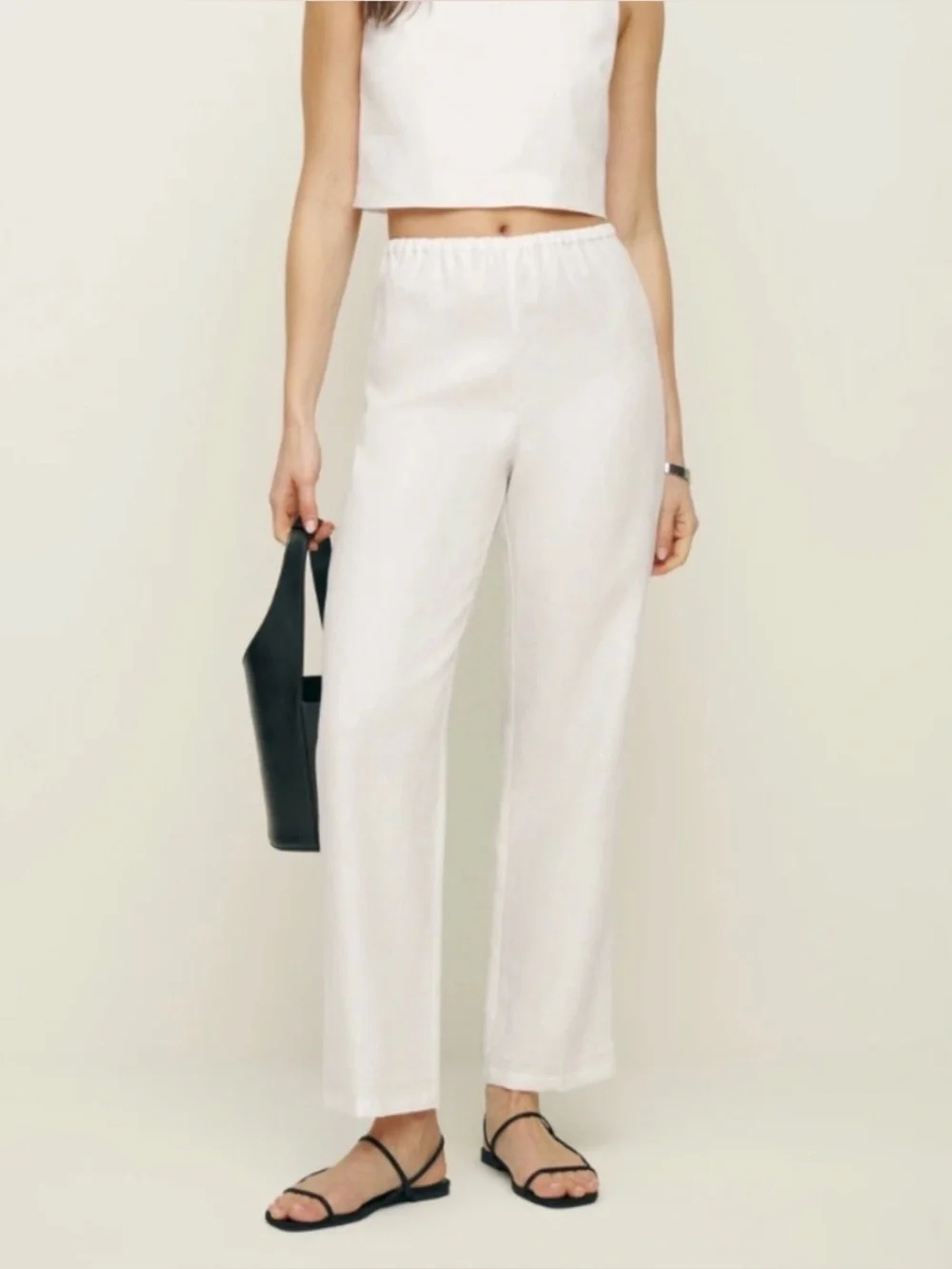 Reformation White Straight-Leg Linen Blend Trousers